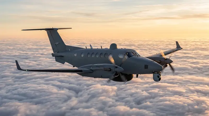 Special mission aircraft in flight above the clouds